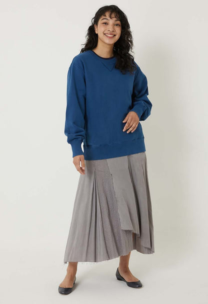BLUE BLUE JAPAN KNITTED ORGANIC COTTON SWEAT HAND DYED CREW NECK PULLOVER - INDIGO