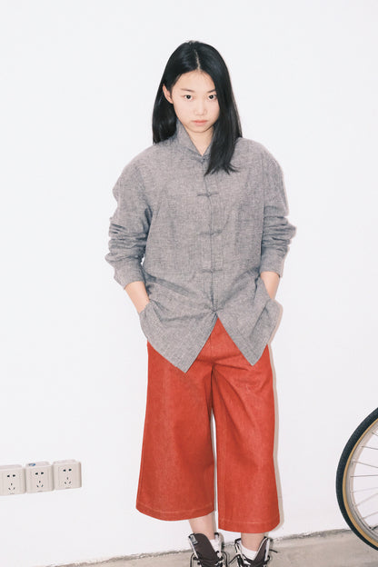 WORK WORKS MEN'S PATCH POCKET TANG SHIRT - YARN DYED GREY