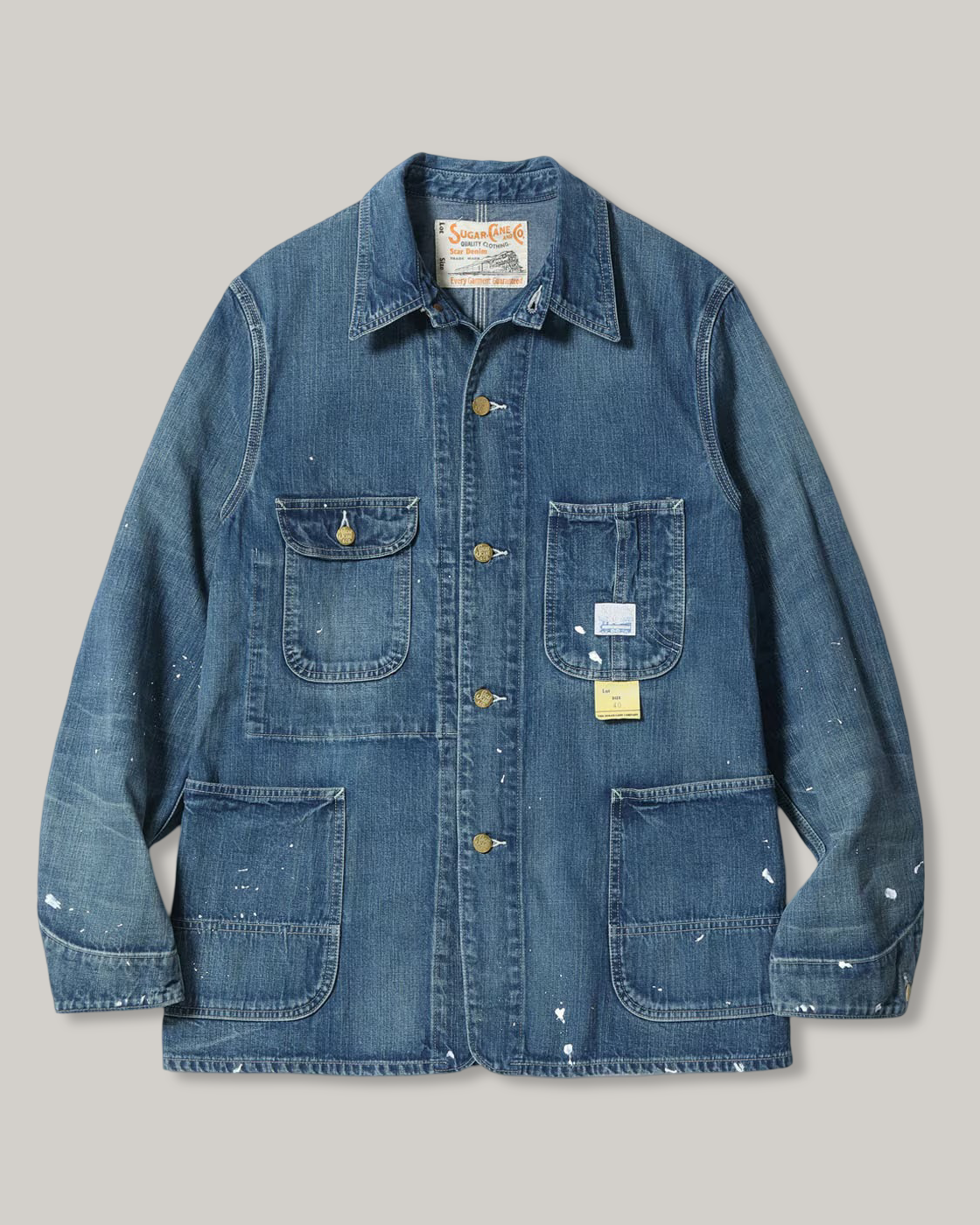 SUGAR CANE 11oz. BLUE DENIM WORK COAT AGED MODEL
