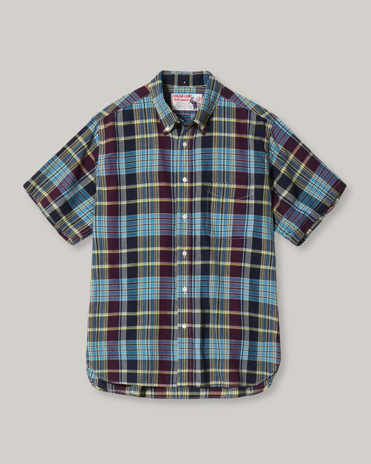 SUGAR CANE INDIA MADRAS BUTTON DOWN SS SHIRT - PURPLE