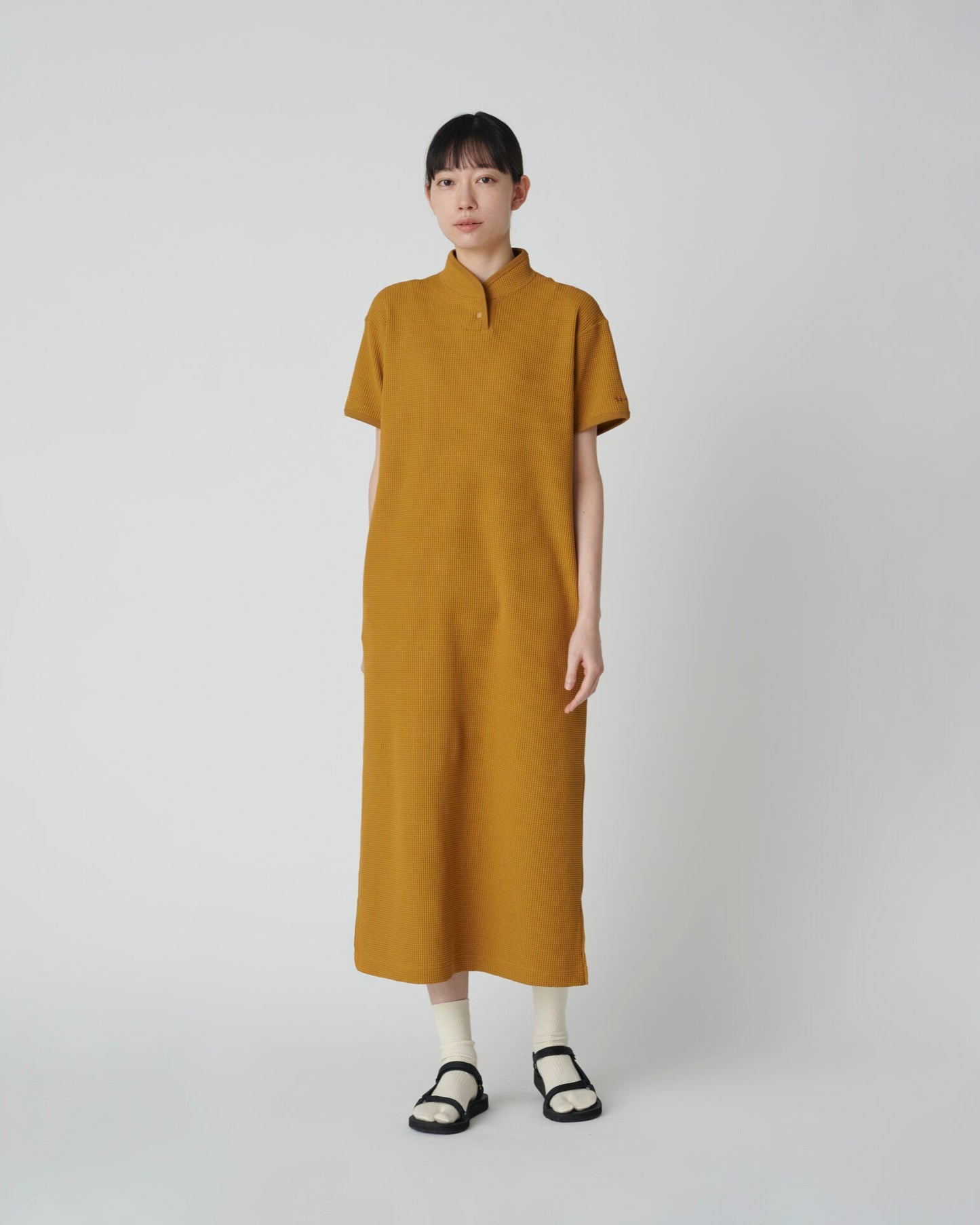 SNOW PEAK DRY WAFFLE  DRESS - MUSTARD