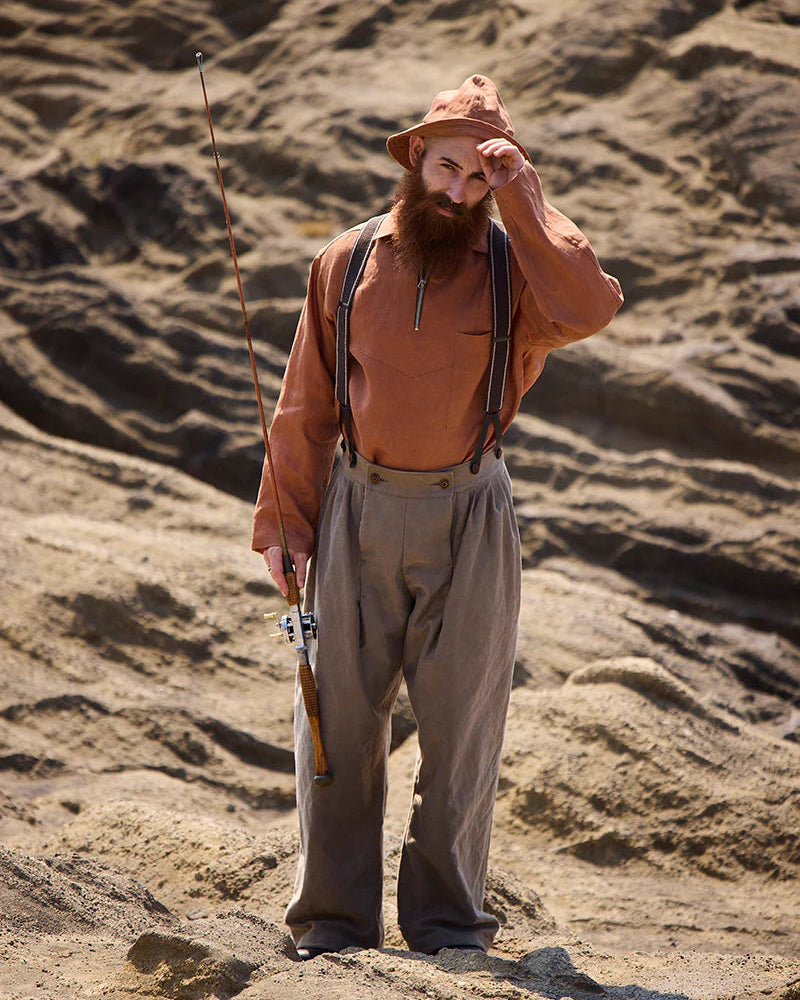 NIGEL CABOURN MAINLINE FISHERMAN PANT KURE KAKISHIBU - DARK BROWN