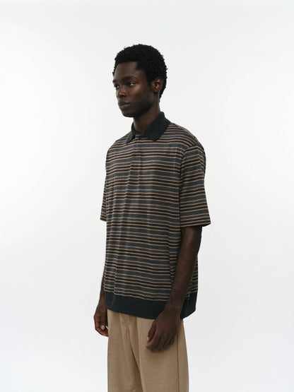 MARKA ONE BUTTON POLO S/S TEE - BEIGE BORDER