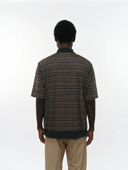 MARKA ONE BUTTON POLO S/S TEE - BEIGE BORDER