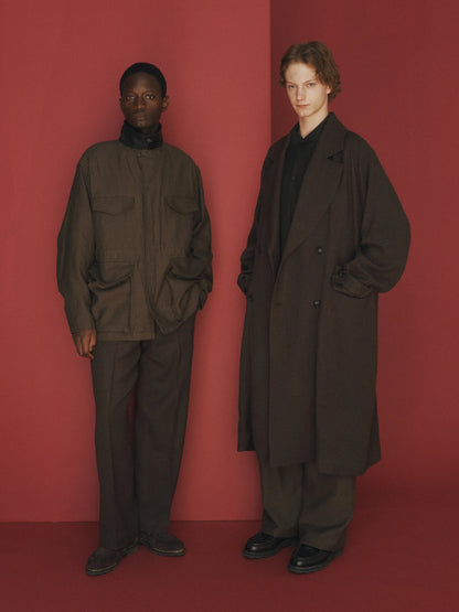 MARKA WOOL SERGE GREAT COAT - BROWN BIRD'S EYE