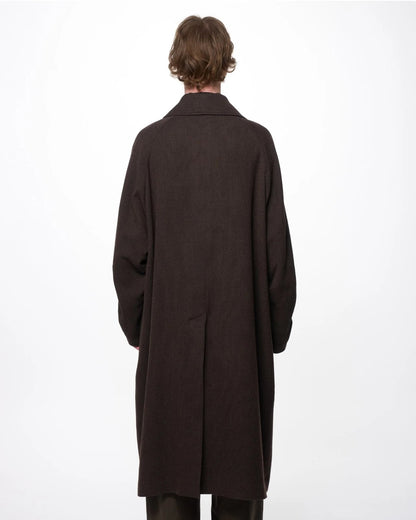 MARKA WOOL SERGE GREAT COAT - BROWN BIRD'S EYE