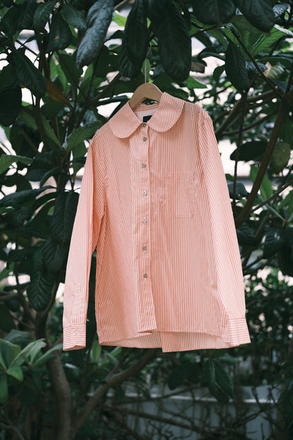 WORK WORKS WOMEN'S ROUND COLLAR SHIRT - RED STRIPE