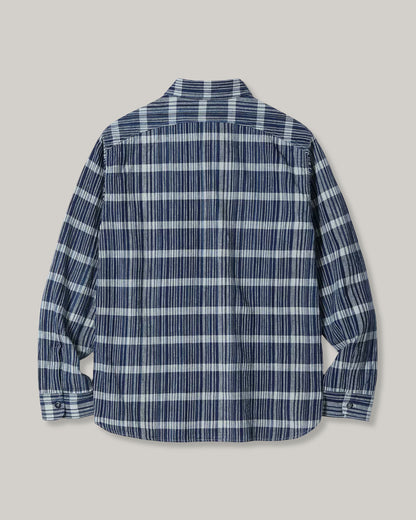 SUGAR CANE FICTION ROMANCE 5oz. INDIGO CHECK WORK SHIRT - NAVY