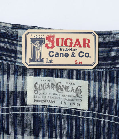 SUGAR CANE FICTION ROMANCE 5oz. INDIGO CHECK WORK SHIRT - NAVY