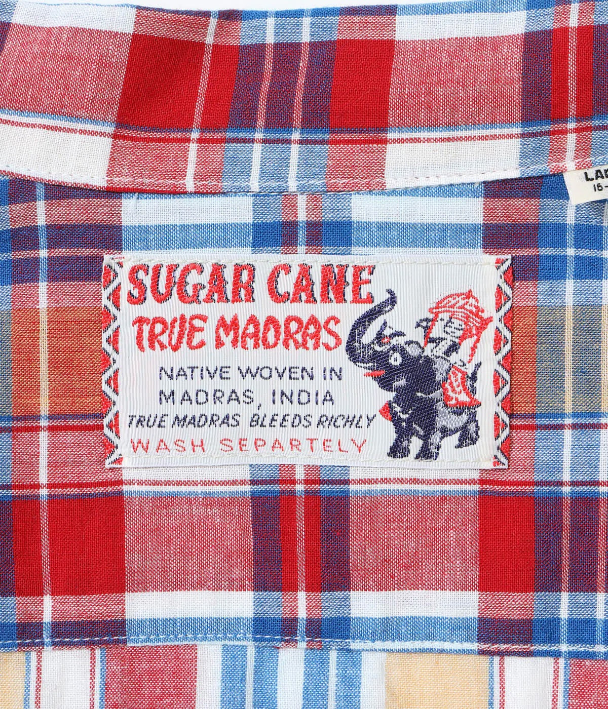 SUGAR CANE MADRAS CHECK OPEN NECK SHIRT - OFF WHITE