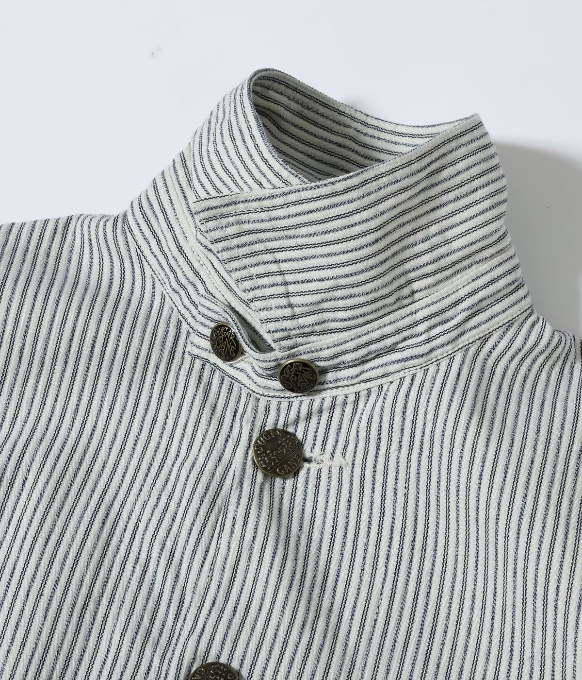 SUGAR CANE 'FICTION ROMANCE' 8oz. INDIGO STRIPE WORK COAT - OFF WHITE