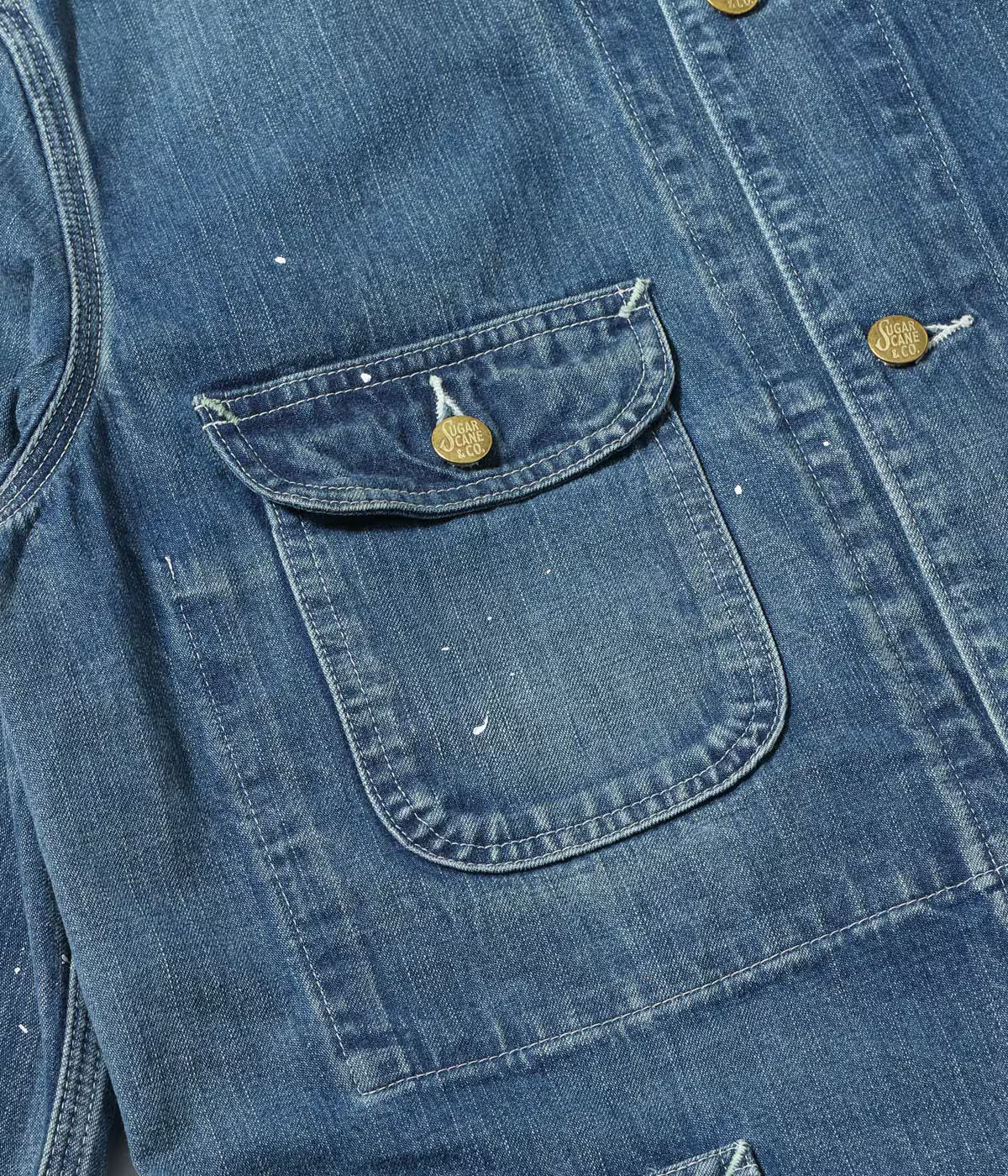 SUGAR CANE 11oz. BLUE DENIM WORK COAT AGED MODEL