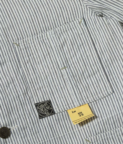 SUGAR CANE 'FICTION ROMANCE' 8oz. INDIGO STRIPE WORK COAT - OFF WHITE