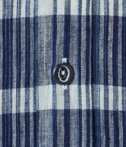 SUGAR CANE FICTION ROMANCE 5oz. INDIGO CHECK WORK SHIRT - NAVY