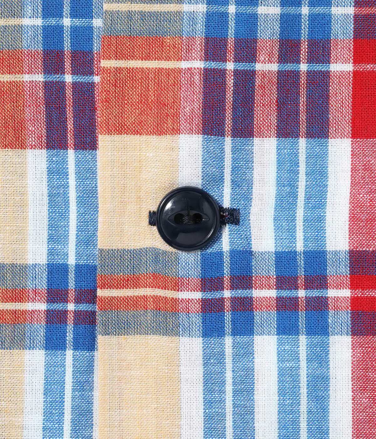 SUGAR CANE MADRAS CHECK OPEN NECK SHIRT - OFF WHITE