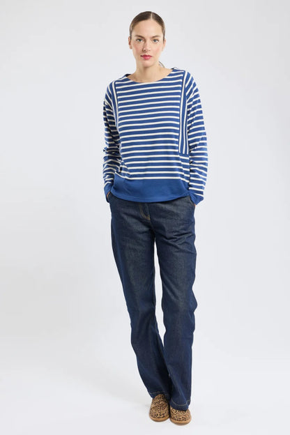 ARMOR LUX LADIES BRETON BOAT NECK SHIRT - TWILIGHT BLUE/ NATURE