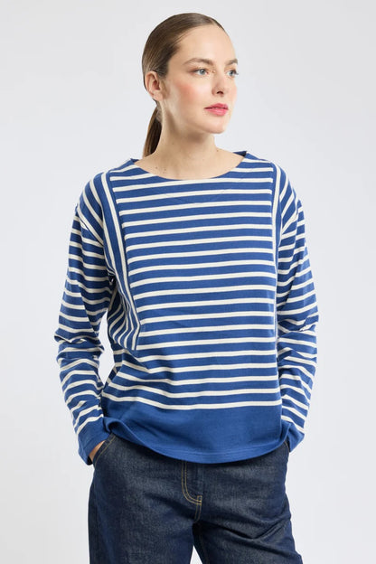 ARMOR LUX LADIES BRETON BOAT NECK SHIRT - TWILIGHT BLUE/ NATURE