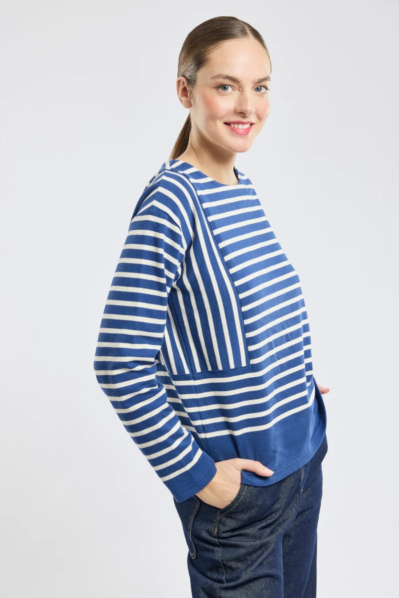 ARMOR LUX LADIES BRETON BOAT NECK SHIRT - TWILIGHT BLUE/ NATURE