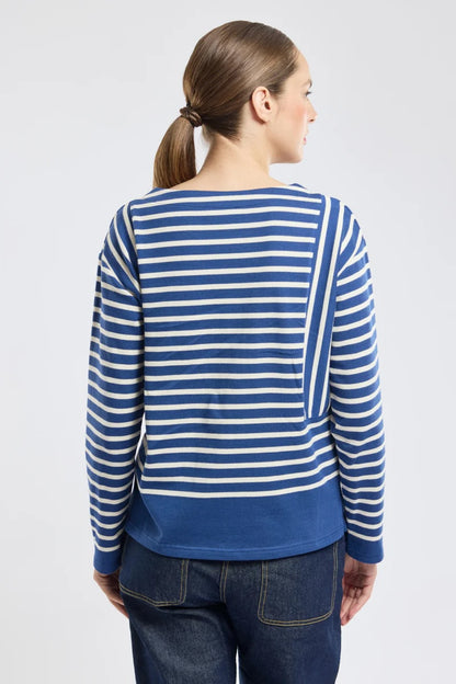 ARMOR LUX LADIES BRETON BOAT NECK SHIRT - TWILIGHT BLUE/ NATURE