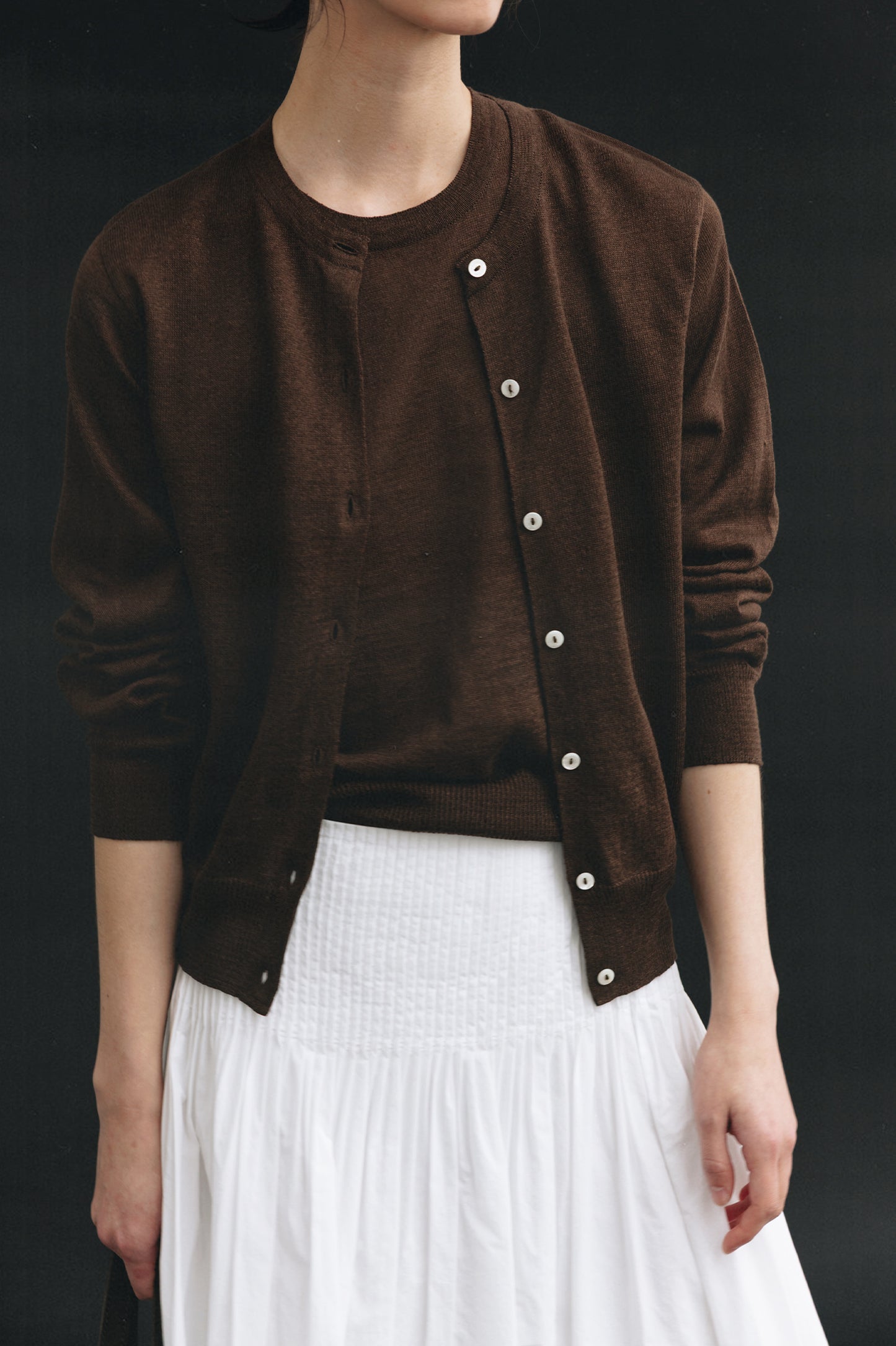 NOTHING WRITTEN ROLA LINEN CARDIGAN - BROWN