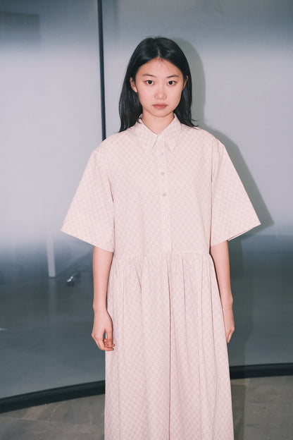 WORK WORKS OVERSIZED GATHERED PULLOVER DRESS - RED TEXTURED