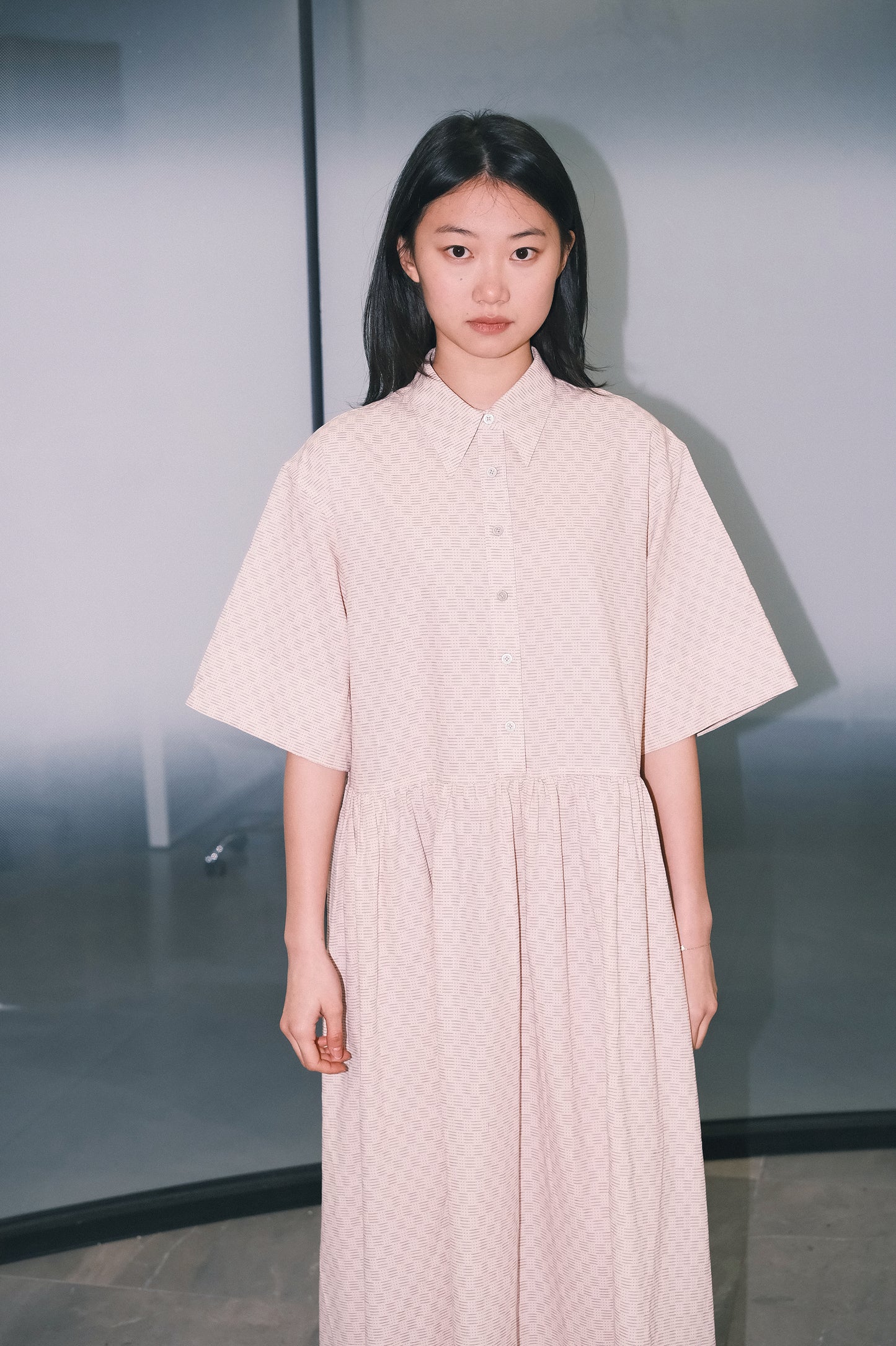 WORK WORKS OVERSIZED GATHERED PULLOVER DRESS - NAVY TEXTURED