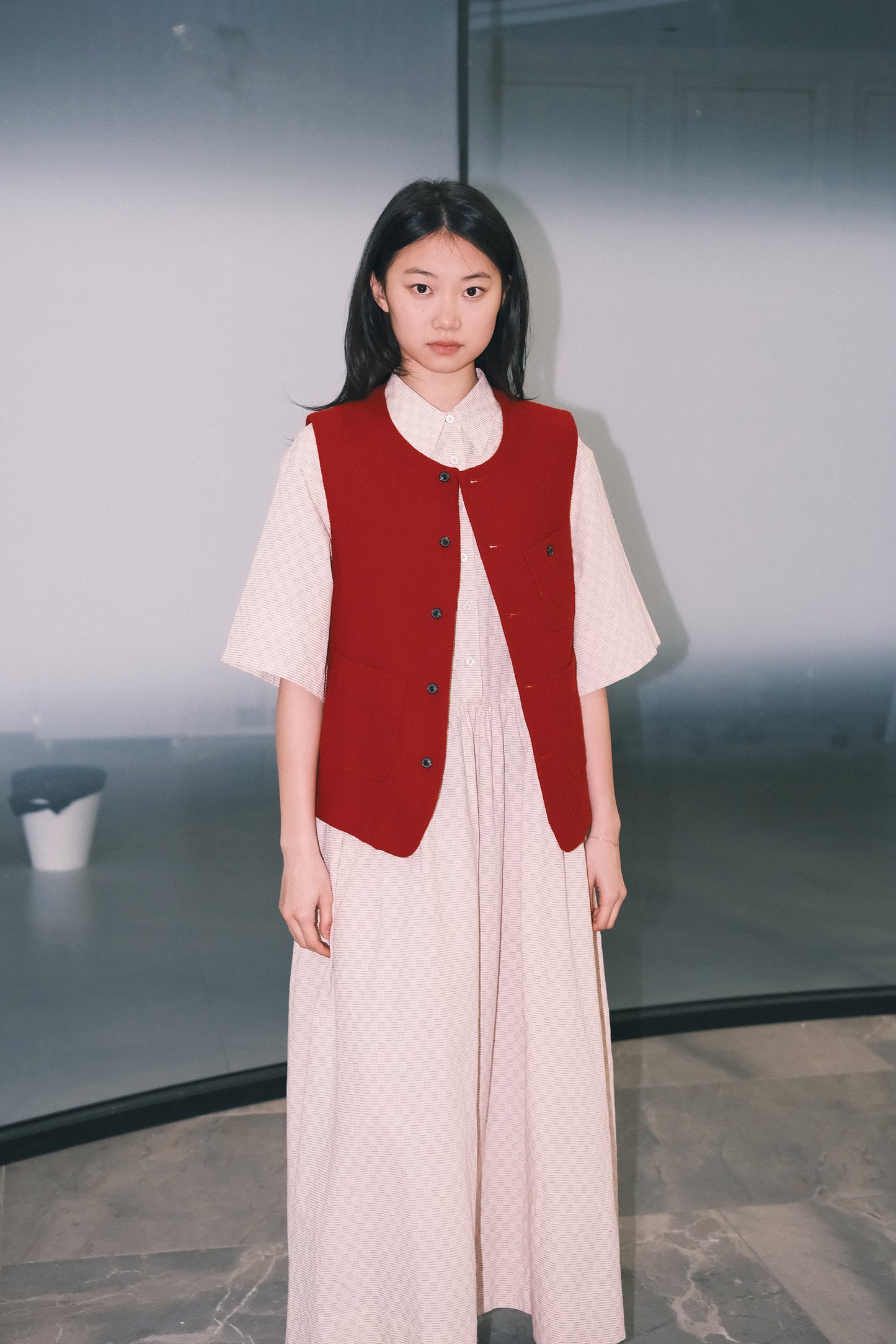 WORK WORKS OVERSIZED GATHERED PULLOVER DRESS - NAVY TEXTURED
