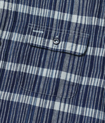SUGAR CANE FICTION ROMANCE 5oz. INDIGO CHECK WORK SHIRT - NAVY
