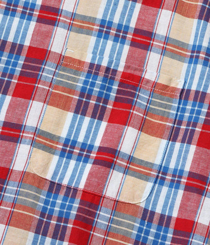 SUGAR CANE MADRAS CHECK OPEN NECK SHIRT - OFF WHITE