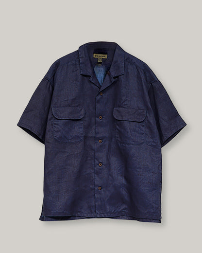 NIGEL CABOURN  MAINLINE OPEN COLLAR LINEN SHIRT - INDIGO