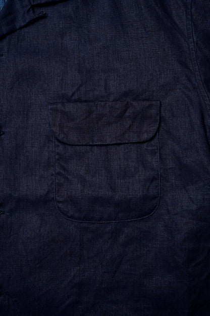 NIGEL CABOURN  MAINLINE OPEN COLLAR LINEN SHIRT - INDIGO