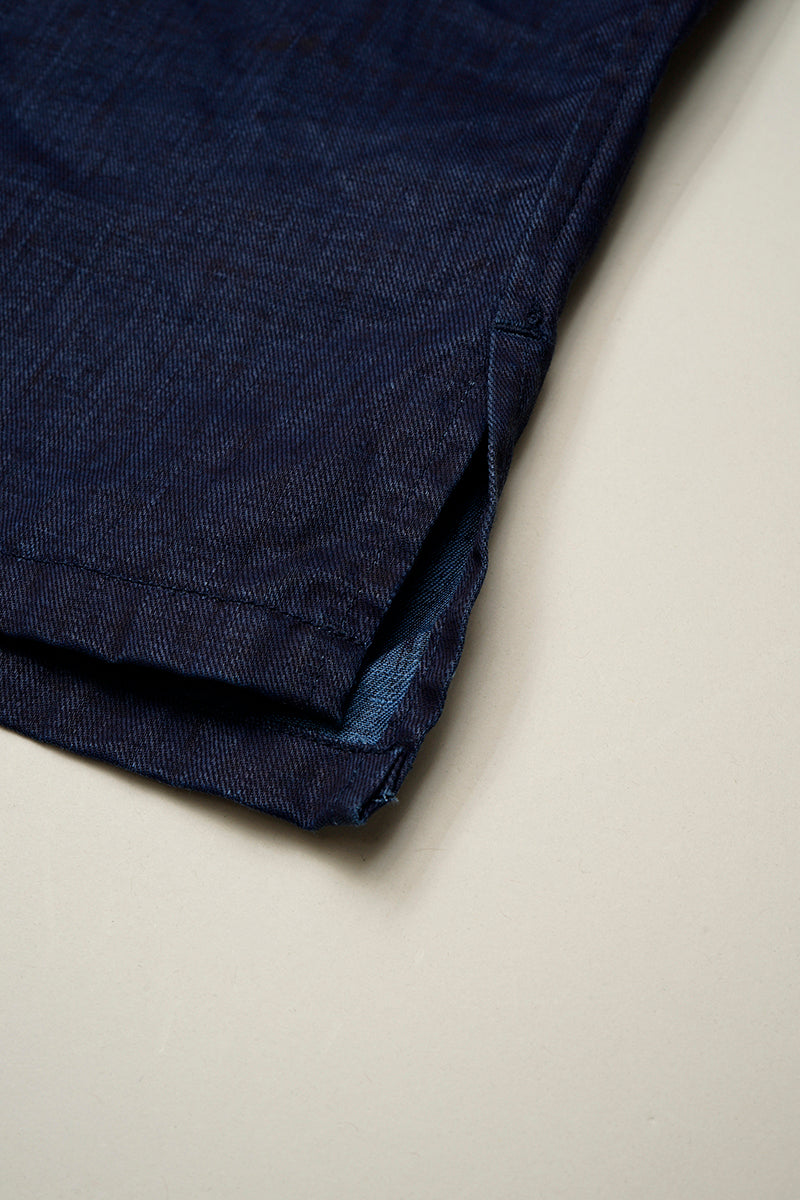 NIGEL CABOURN  MAINLINE OPEN COLLAR LINEN SHIRT - INDIGO