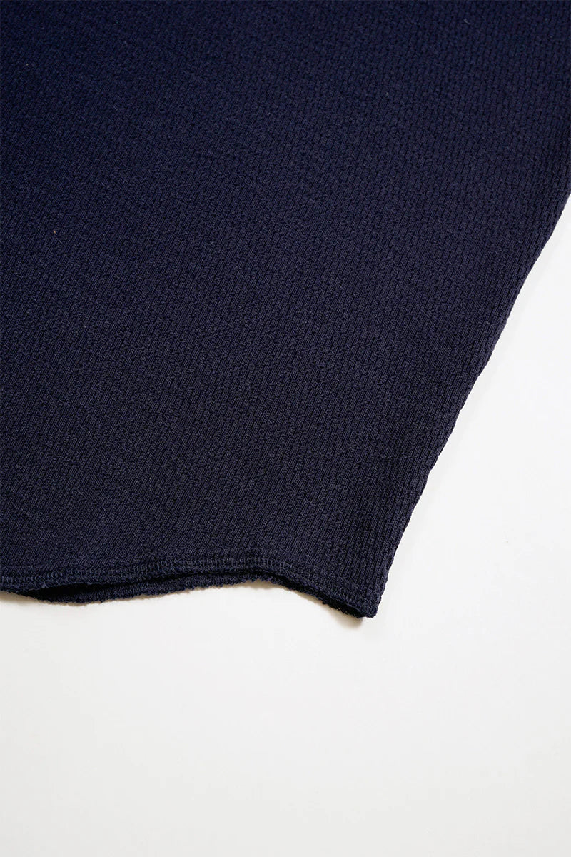 NIGEL CABOURN MAINLINE BASEBALL T-SHIRT HONEYCOMB KNIT - NAVY