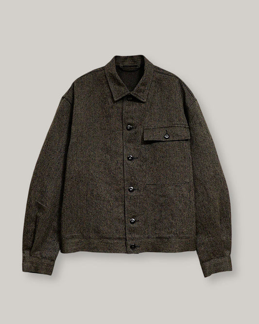 NIGEL CABOURN MAINLINE FRENCH WORK JACKET MIX BK CHAMBRAY - CHARCOAL GREY