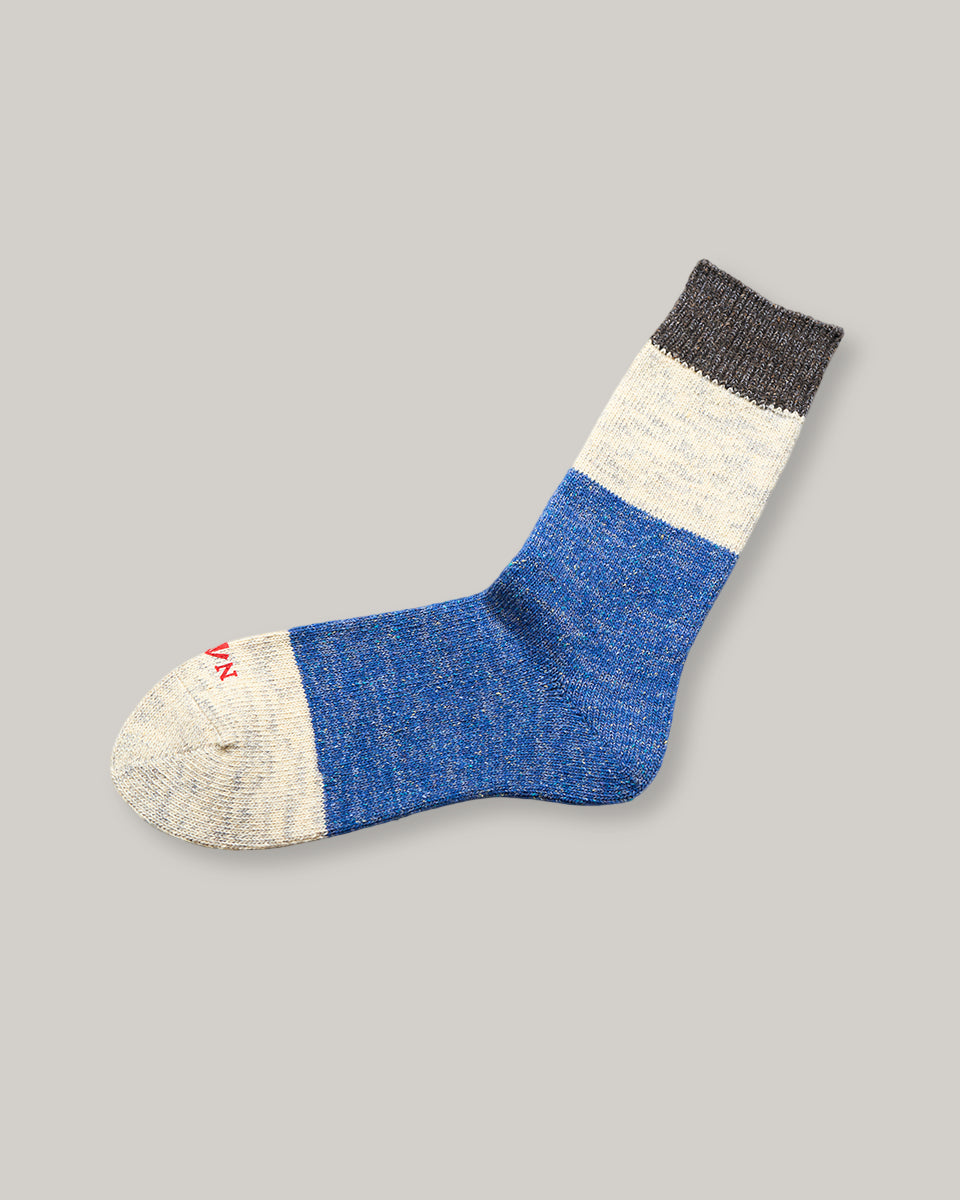 NIGEL CABOURN THREE TONE BORDER SOCKS - BLUE