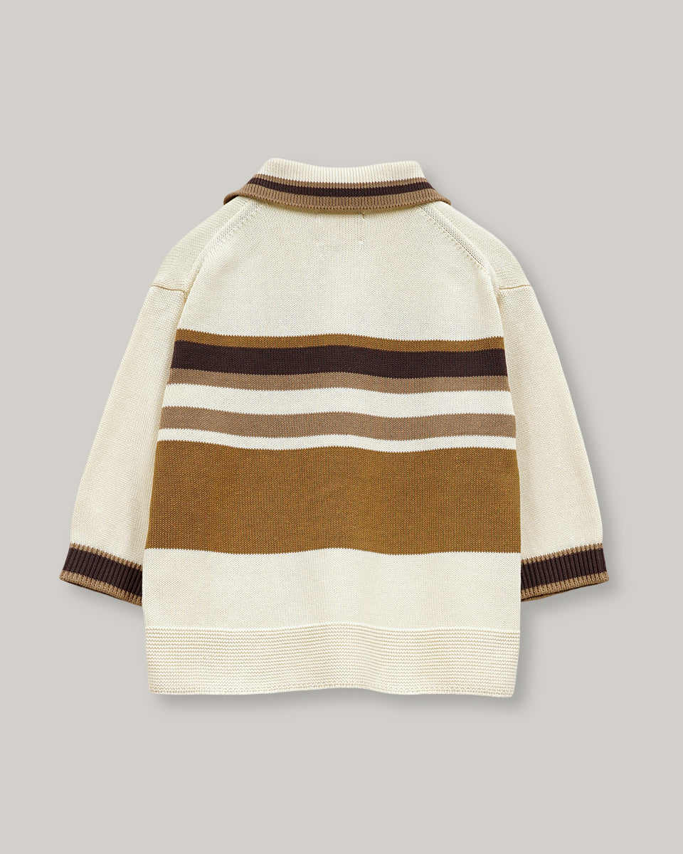 NIGEL CABOURN WOMENS MAINLINE BORDER KNIT POLO - IVORY