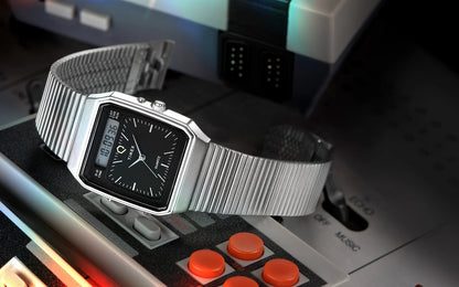 Q TIMEX® 1982  ANA-DIGI REISSUE 33MM STAINLESS STEEL BRACELET WATCH