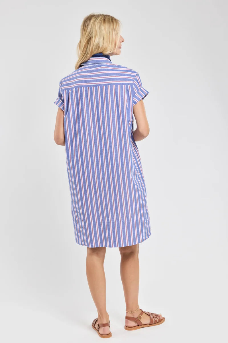 ARMOR LUX STRIPED SHIRT DRESS - SEAL/ECRU/ ROUGE
