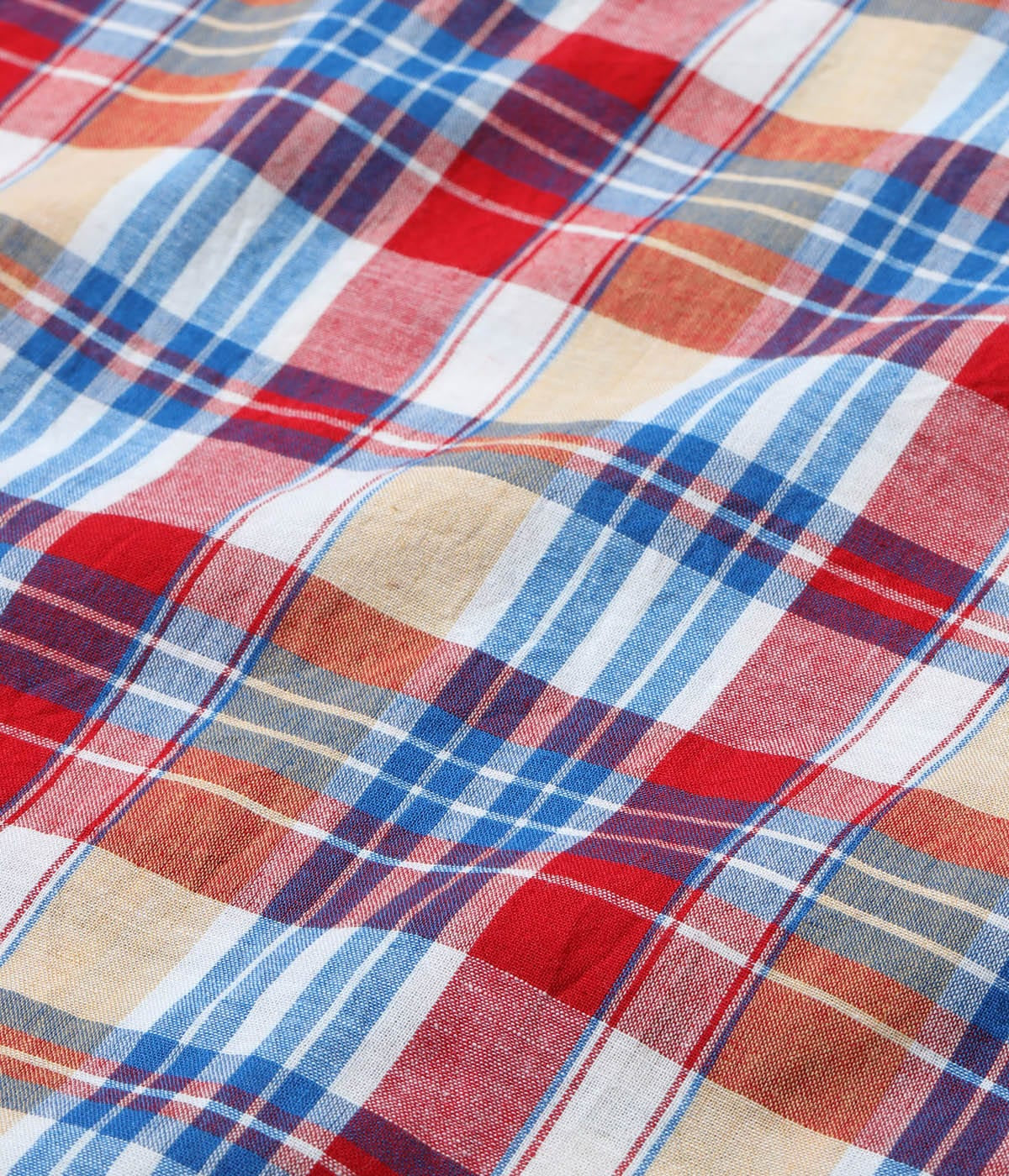 SUGAR CANE MADRAS CHECK OPEN NECK SHIRT - OFF WHITE