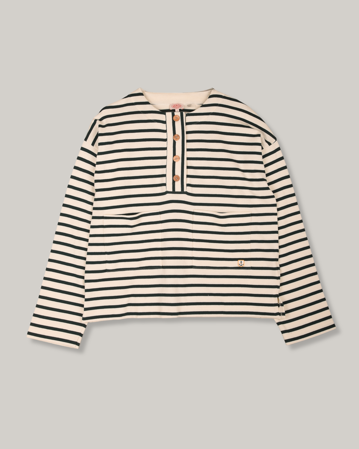 ARMOR LUX LADIES HERITAGE HENLEY NECK SWEATER - NATURE/ DARK SEA