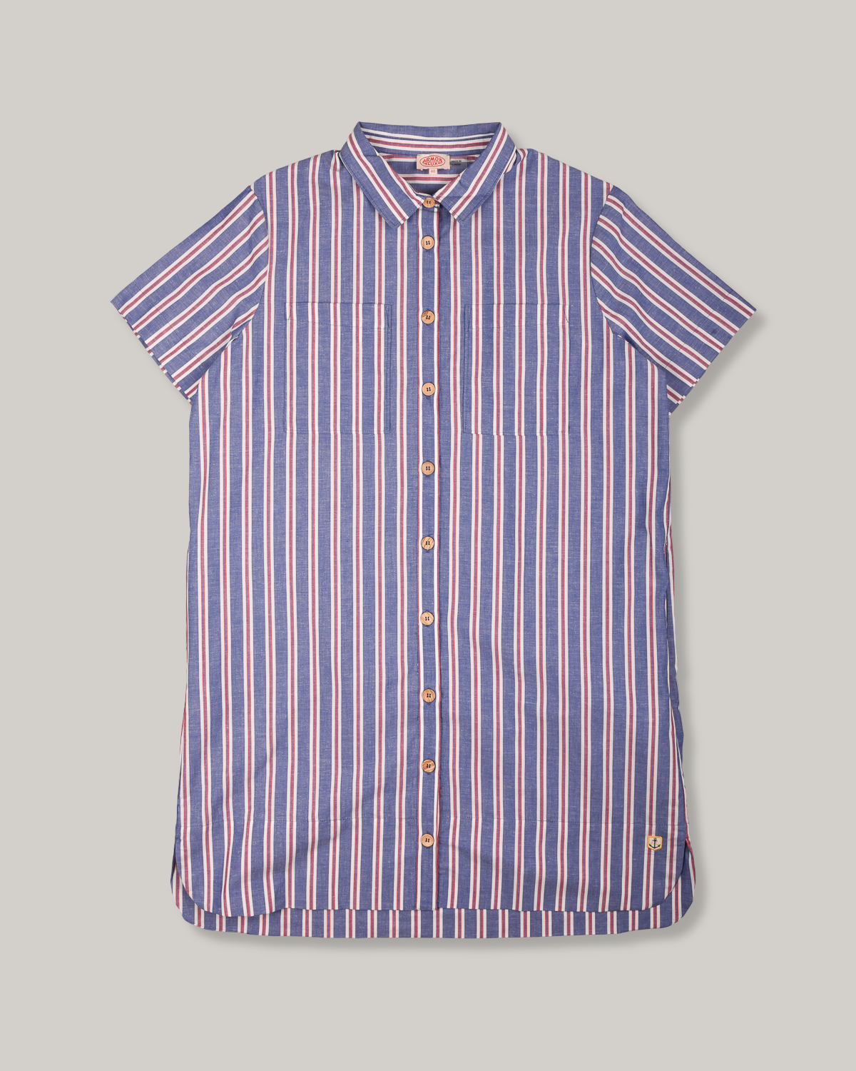 ARMOR LUX STRIPED SHIRT DRESS - SEAL/ECRU/ ROUGE