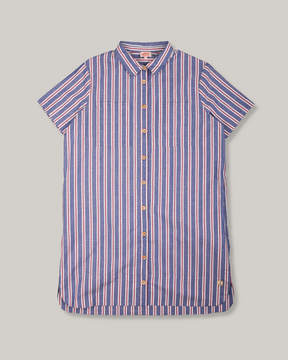 ARMOR LUX STRIPED SHIRT DRESS - SEAL/ECRU/ ROUGE