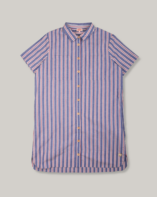 ARMOR LUX STRIPED SHIRT DRESS - SEAL/ECRU/ ROUGE