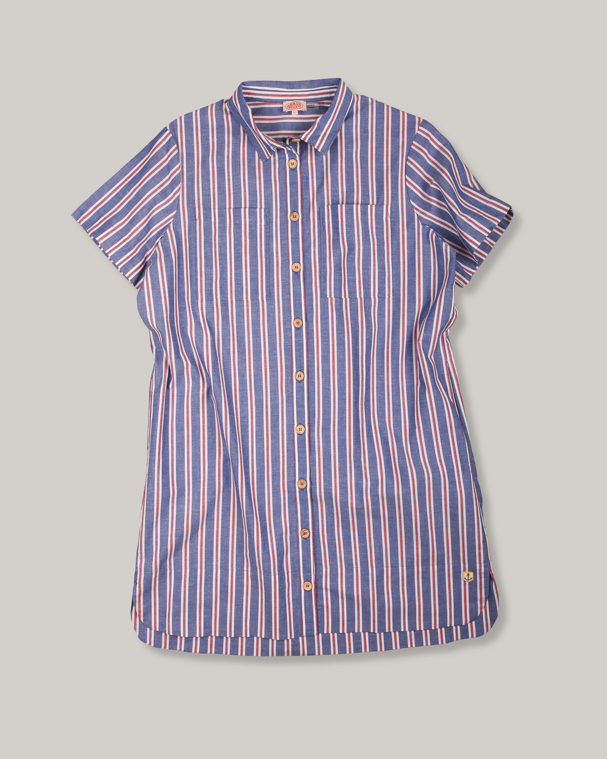 ARMOR LUX STRIPED SHIRT DRESS - SEAL/ECRU/ ROUGE