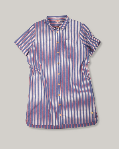 ARMOR LUX STRIPED SHIRT DRESS - SEAL/ECRU/ ROUGE