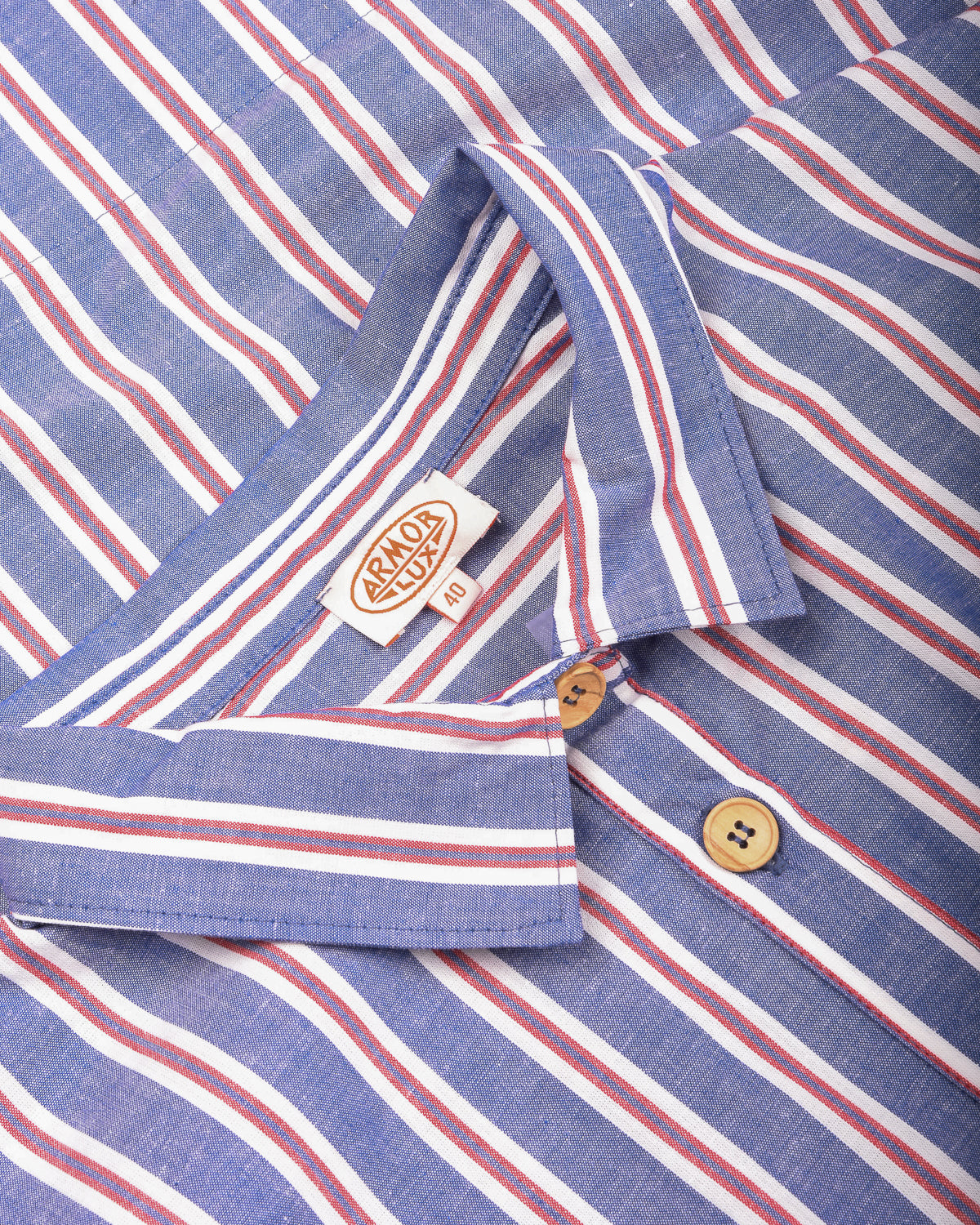 ARMOR LUX STRIPED SHIRT DRESS - SEAL/ECRU/ ROUGE