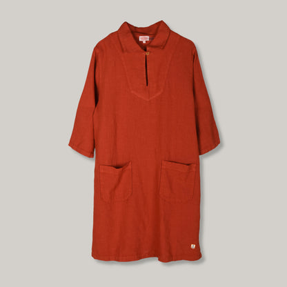 ARMOR LUX HERITAGE LINEN SMOCK DRESS - KETCHUP