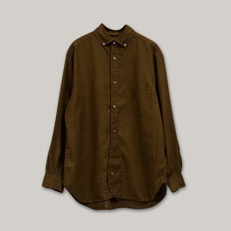 NIGEL CABOURN MAINLINE BRITISH OFFICER SHIRT HEMPHORSE CLOTH - KHAKI