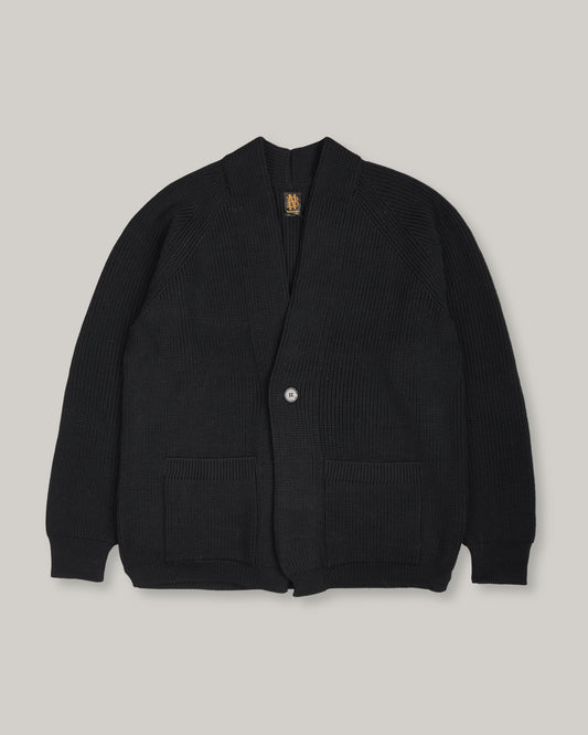 BATONER WOOL SIGNATURE SHAWL COLLAR CARDIGAN - BLACK