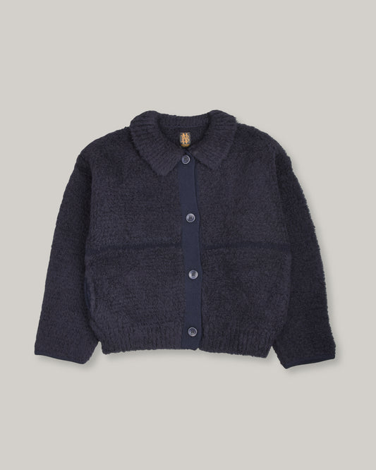 BATONER SHETLAND BOA POLO CARDIGAN - NAVY